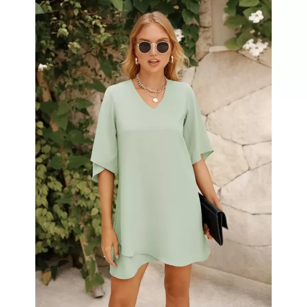 BELONGSCI Womens 2023 Summer Dress Sweet amp Cute VNeck 34 Bell Sleeve Casual Flowy Swing DressF3 Mint Green