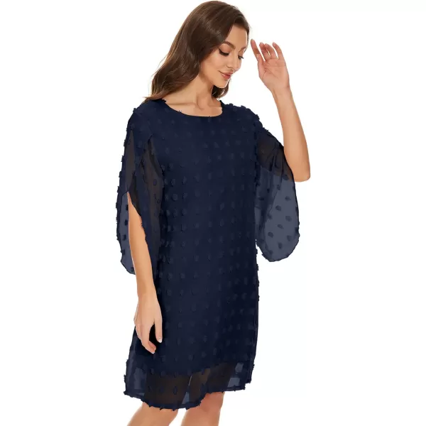 BELONGSCI Womens 2023 Summer Dress Sweet amp Cute VNeck 34 Bell Sleeve Casual Flowy Swing DressH Navy