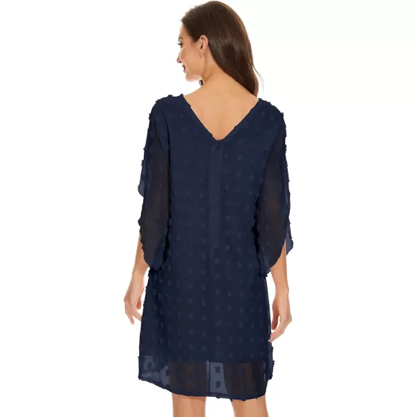 BELONGSCI Womens 2023 Summer Dress Sweet amp Cute VNeck 34 Bell Sleeve Casual Flowy Swing DressH Navy