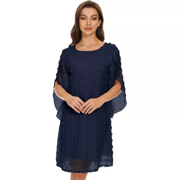 BELONGSCI Womens 2023 Summer Dress Sweet amp Cute VNeck 34 Bell Sleeve Casual Flowy Swing DressH Navy