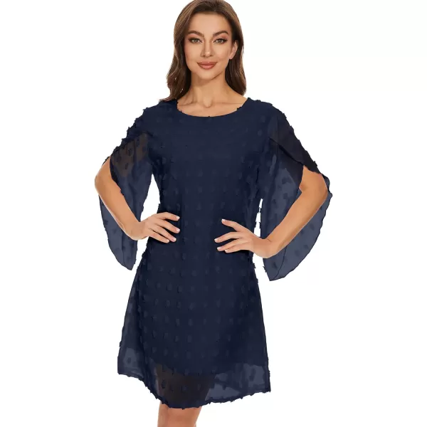 BELONGSCI Womens 2023 Summer Dress Sweet amp Cute VNeck 34 Bell Sleeve Casual Flowy Swing DressH Navy