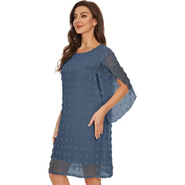 BELONGSCI Womens 2023 Summer Dress Sweet amp Cute VNeck 34 Bell Sleeve Casual Flowy Swing DressH Steel Blue