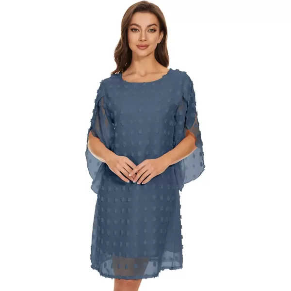 BELONGSCI Womens 2023 Summer Dress Sweet amp Cute VNeck 34 Bell Sleeve Casual Flowy Swing DressH Steel Blue