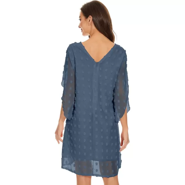 BELONGSCI Womens 2023 Summer Dress Sweet amp Cute VNeck 34 Bell Sleeve Casual Flowy Swing DressH Steel Blue