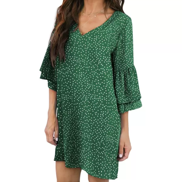 BELONGSCI Womens 2023 Summer Dress Sweet amp Cute VNeck Self Tie 34 Sleeve Casual Shift DressE2 Polka Dot Dark Green