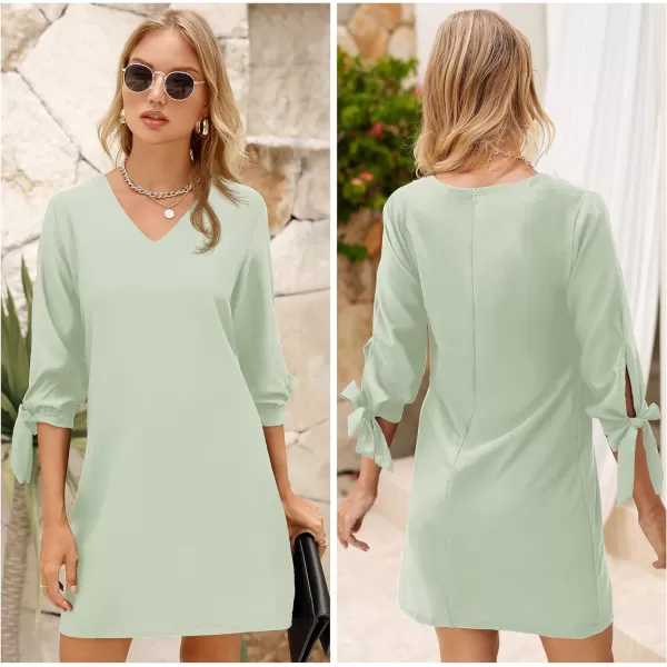 BELONGSCI Womens 2023 Summer Dress Sweet amp Cute VNeck Self Tie 34 Sleeve Casual Shift DressQ2 Mint Green