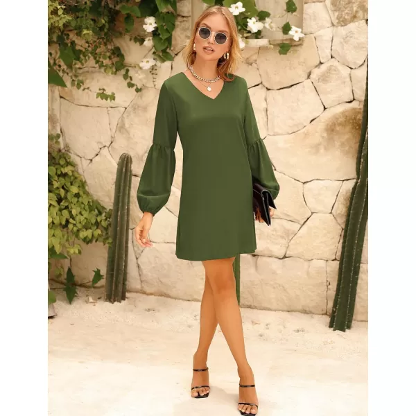 BELONGSCI Womens 2023 Summer Dress Tunic Dress V Neck Casual Loose Flowy Swing Shift DressesS2 Army Green