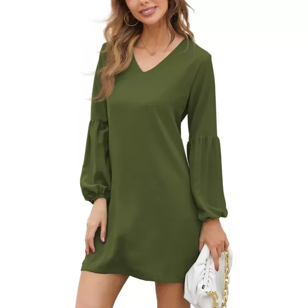 BELONGSCI Womens 2023 Summer Dress Tunic Dress V Neck Casual Loose Flowy Swing Shift DressesS2 Army Green