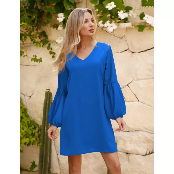 BELONGSCI Womens 2023 Summer Dress Tunic Dress V Neck Casual Loose Flowy Swing Shift DressesS2 Blue