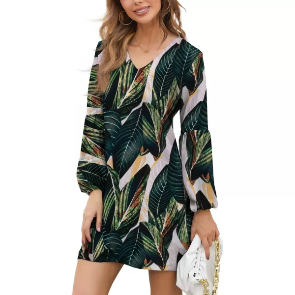 BELONGSCI Womens 2023 Summer Dress Tunic Dress V Neck Casual Loose Flowy Swing Shift DressesS2 Green Multi