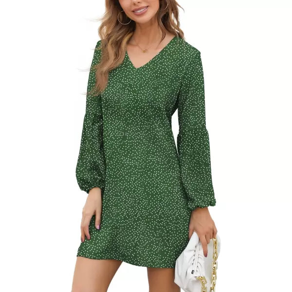 BELONGSCI Womens 2023 Summer Dress Tunic Dress V Neck Casual Loose Flowy Swing Shift DressesS2 Polka Dot Dark Green15