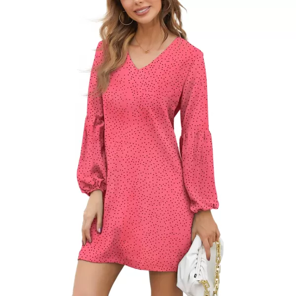 BELONGSCI Womens 2023 Summer Dress Tunic Dress V Neck Casual Loose Flowy Swing Shift DressesS2 Polka Dot Hot Pink35