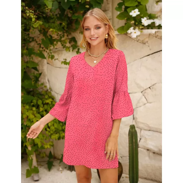 BELONGSCI Womens 2023 Summer Dress Tunic Dress V Neck Casual Loose Flowy Swing Shift DressesS2 Polka Dot Hot Pink35