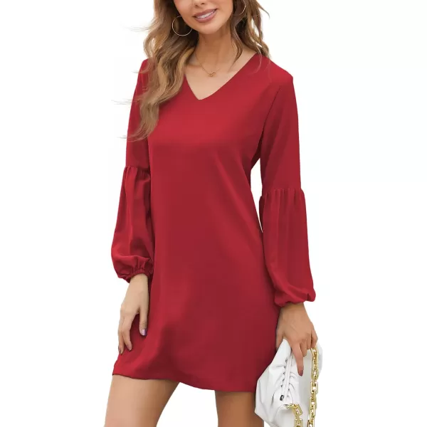 BELONGSCI Womens 2023 Summer Dress Tunic Dress V Neck Casual Loose Flowy Swing Shift DressesS2 Red