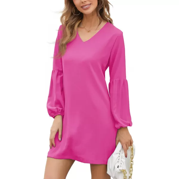 BELONGSCI Womens 2023 Summer Dress Tunic Dress V Neck Casual Loose Flowy Swing Shift DressesS2 Rose