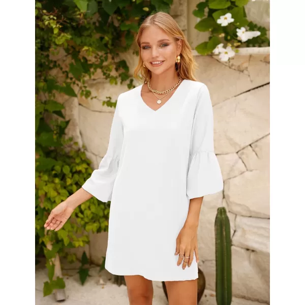 BELONGSCI Womens 2023 Summer Dress Tunic Dress V Neck Casual Loose Flowy Swing Shift DressesS2 White