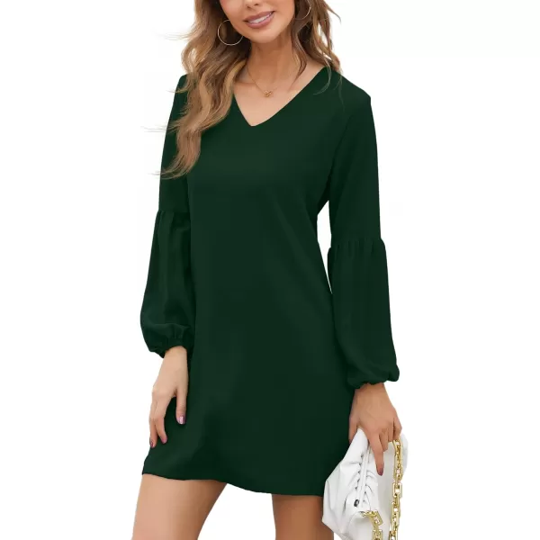 BELONGSCI Womens 2023 Summer Dress Tunic Dress V Neck Casual Loose Flowy Swing Shift DressesS2 Wood Green