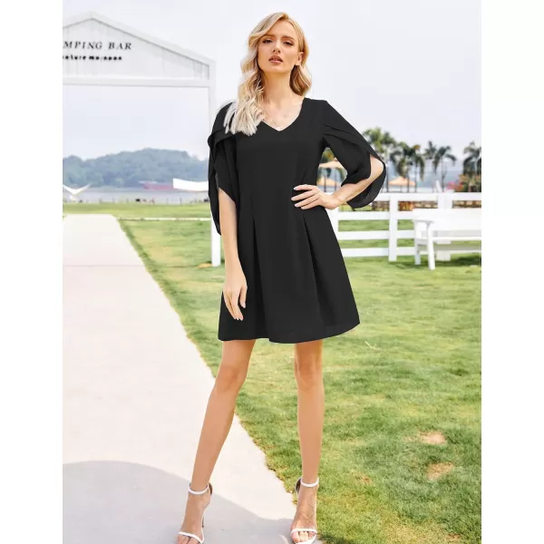 BELONGSCI Womens 2023 Summer Dress Tunic Dress V Neck Casual Loose Flowy Swing Shift DressesU2 Black