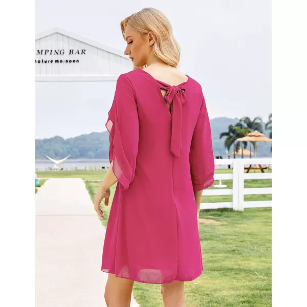 BELONGSCI Womens 2023 Summer Dress Tunic Dress V Neck Casual Loose Flowy Swing Shift DressesU2 Hot Pink