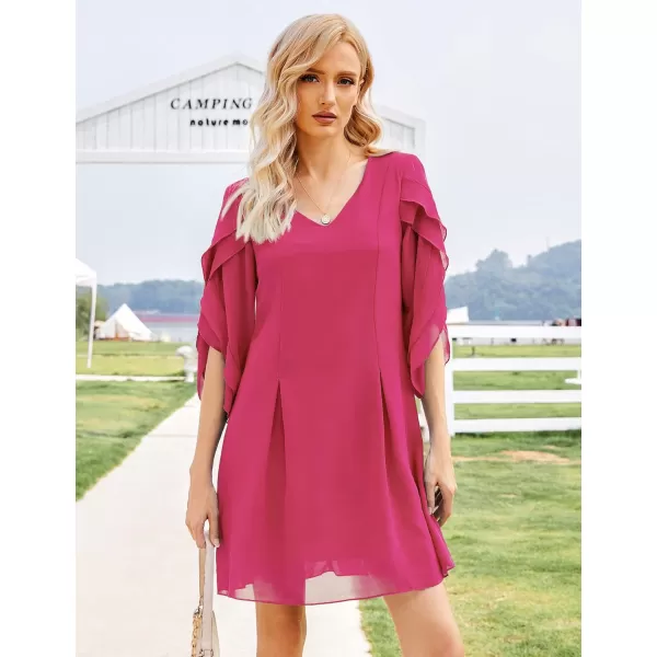 BELONGSCI Womens 2023 Summer Dress Tunic Dress V Neck Casual Loose Flowy Swing Shift DressesU2 Hot Pink