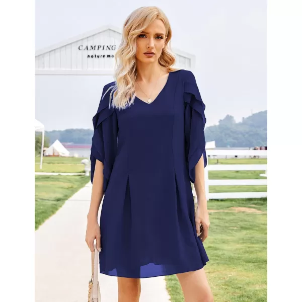 BELONGSCI Womens 2023 Summer Dress Tunic Dress V Neck Casual Loose Flowy Swing Shift DressesU2 Navy Blue