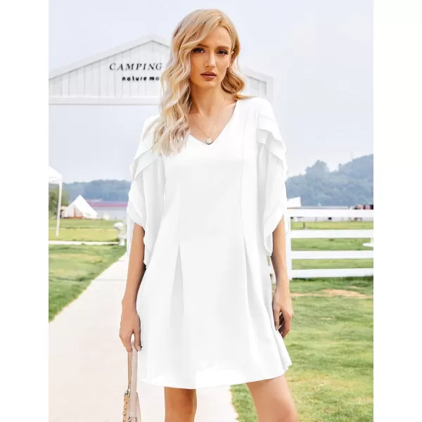 BELONGSCI Womens 2023 Summer Dress Tunic Dress V Neck Casual Loose Flowy Swing Shift DressesU2 White