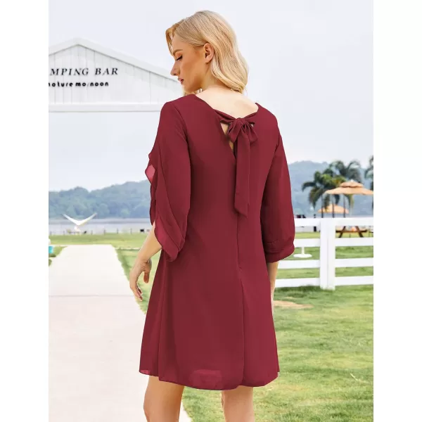 BELONGSCI Womens 2023 Summer Dress Tunic Dress V Neck Casual Loose Flowy Swing Shift DressesU2 Wine Red