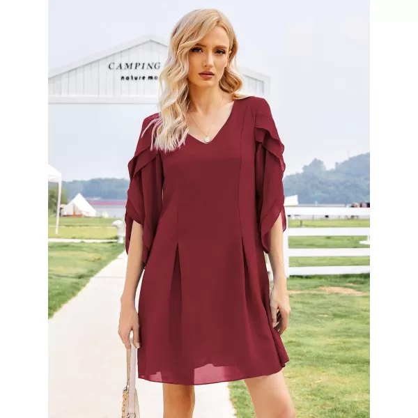 BELONGSCI Womens 2023 Summer Dress Tunic Dress V Neck Casual Loose Flowy Swing Shift DressesU2 Wine Red