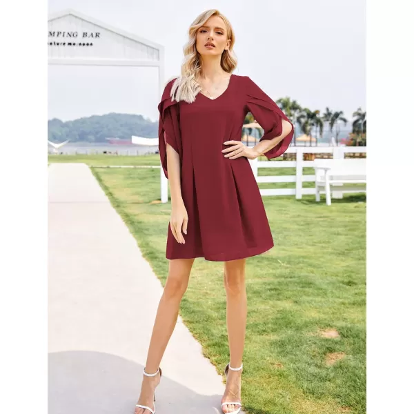 BELONGSCI Womens 2023 Summer Dress Tunic Dress V Neck Casual Loose Flowy Swing Shift DressesU2 Wine Red