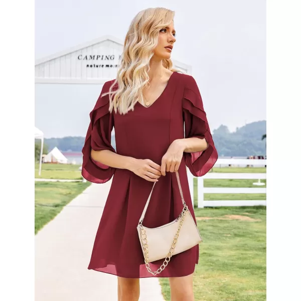 BELONGSCI Womens 2023 Summer Dress Tunic Dress V Neck Casual Loose Flowy Swing Shift DressesU2 Wine Red