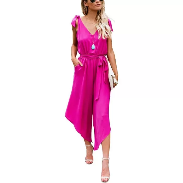 BELONGSCI Women 2023 Summer Jumpsuit Outfit Sleeveless Shoulder VNeck Long Romper Jumpsuits with BeltRose