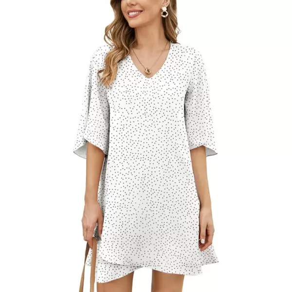 BELONGSCI Womens 2023 Summer Dress Sweet amp Cute VNeck 34 Bell Sleeve Casual Flowy Swing DressF2 Polka Dot White