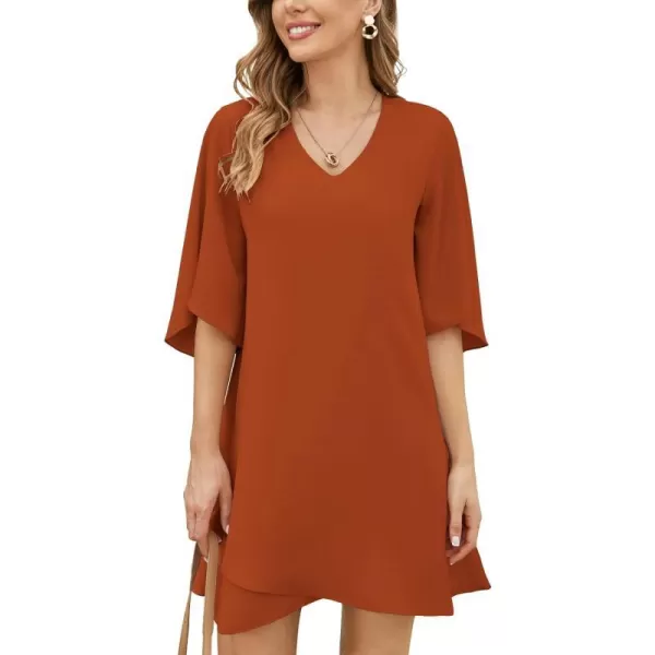 BELONGSCI Womens 2023 Summer Dress Sweet amp Cute VNeck 34 Bell Sleeve Casual Flowy Swing DressF3 Amber