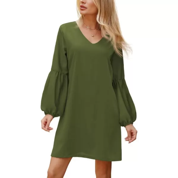 BELONGSCI Womens 2023 Summer Dress Tunic Dress V Neck Casual Loose Flowy Swing Shift DressesS2 Army Green