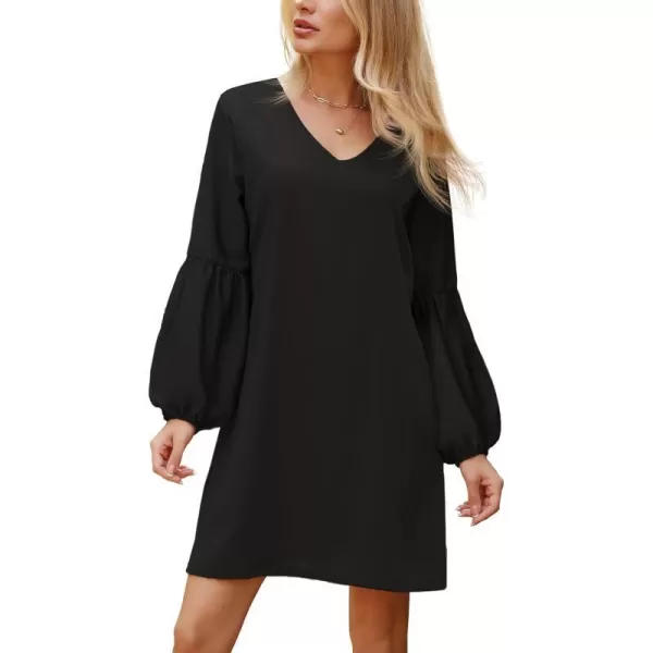 BELONGSCI Womens 2023 Summer Dress Tunic Dress V Neck Casual Loose Flowy Swing Shift DressesS2 Black