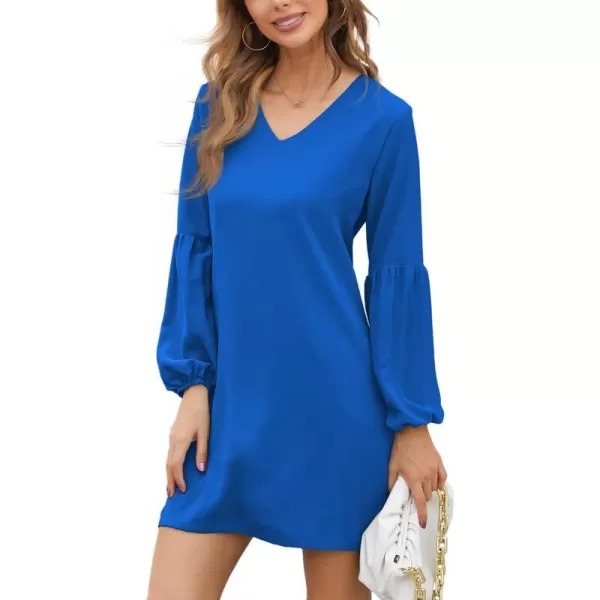 BELONGSCI Womens 2023 Summer Dress Tunic Dress V Neck Casual Loose Flowy Swing Shift DressesS2 Blue