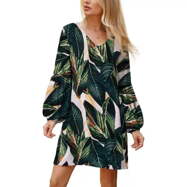 BELONGSCI Womens 2023 Summer Dress Tunic Dress V Neck Casual Loose Flowy Swing Shift DressesS2 Green Multi