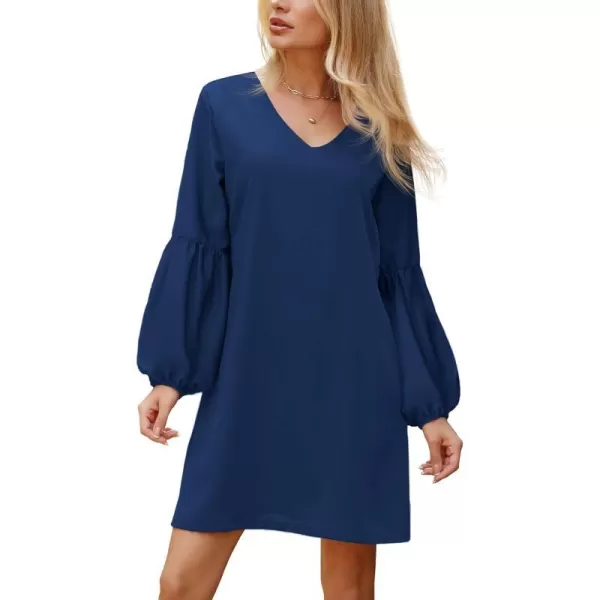 BELONGSCI Womens 2023 Summer Dress Tunic Dress V Neck Casual Loose Flowy Swing Shift DressesS2 Navy