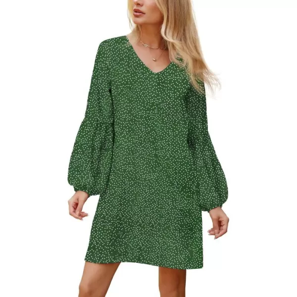 BELONGSCI Womens 2023 Summer Dress Tunic Dress V Neck Casual Loose Flowy Swing Shift DressesS2 Polka Dot Dark Green15