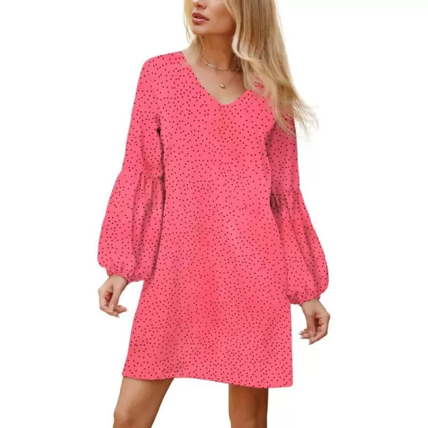 BELONGSCI Womens 2023 Summer Dress Tunic Dress V Neck Casual Loose Flowy Swing Shift DressesS2 Polka Dot Hot Pink35