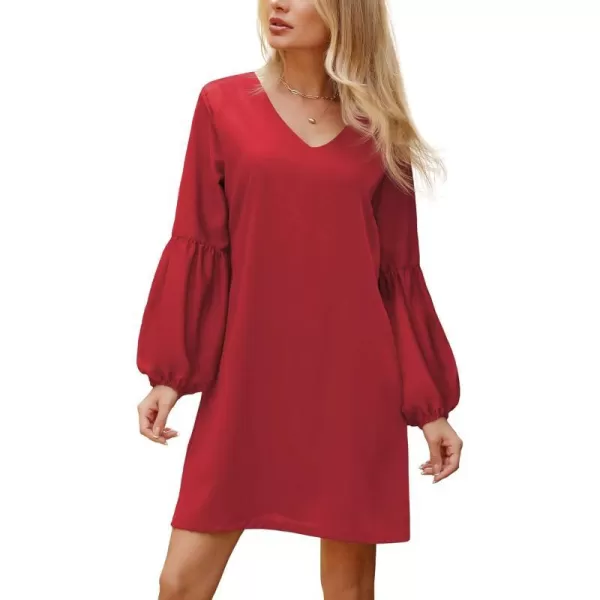 BELONGSCI Womens 2023 Summer Dress Tunic Dress V Neck Casual Loose Flowy Swing Shift DressesS2 Red