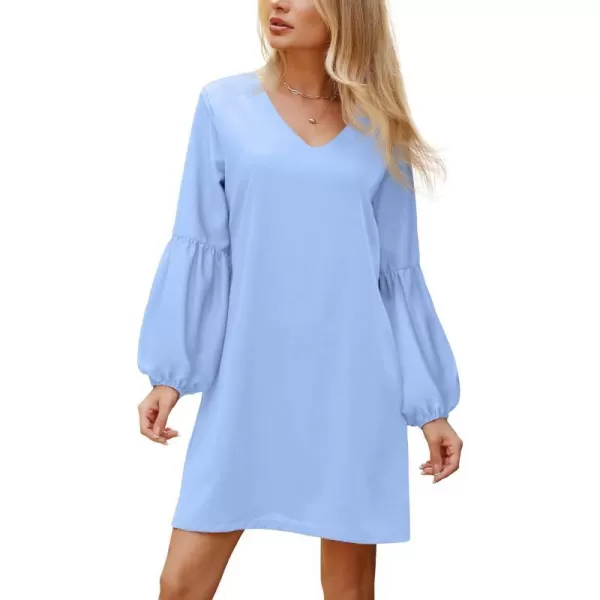 BELONGSCI Womens 2023 Summer Dress Tunic Dress V Neck Casual Loose Flowy Swing Shift DressesS2 Sky Blue