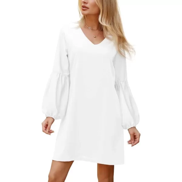 BELONGSCI Womens 2023 Summer Dress Tunic Dress V Neck Casual Loose Flowy Swing Shift DressesS2 White