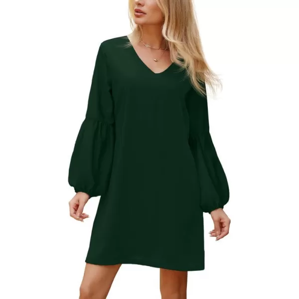 BELONGSCI Womens 2023 Summer Dress Tunic Dress V Neck Casual Loose Flowy Swing Shift DressesS2 Wood Green