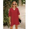 imageBELONGSCI Womens 2024 Summer Dress Sweet ampamp Cute VNeck 34 Bell Sleeve Casual Flowy Swing DressF3 Red