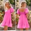 imageBELONGSCI Womens 2024 Summer DressSquare ampamp Sweetheart Neck Dress Short Puff Sleeve ALine Casual Mini Dress