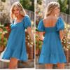 imageBELONGSCI Womens 2024 Summer DressSquare ampamp Sweetheart Neck Dress Short Puff Sleeve ALine Casual Mini DressE Lake Blue