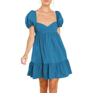 imageBELONGSCI Womens 2024 Summer DressSquare ampamp Sweetheart Neck Dress Short Puff Sleeve ALine Casual Mini DressE Lake Blue