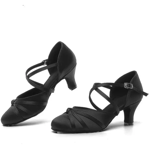 JUODVMP Womens Closed Toe Dance Heels Satin Latin Ballroom Dance Shoes for Wedding Party Model YCL189Black236 Inchycl117