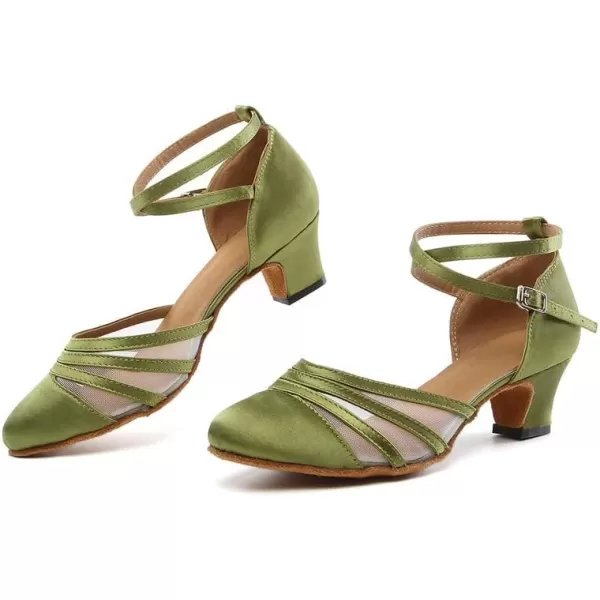 JUODVMP Womens Closed Toe Dance Heels Satin Latin Ballroom Dance Shoes for Wedding Party Model YCL189Green175 Inchycl189